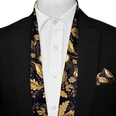 WILLIAM MORRIS GOLD & BLACK MEN SCARF AND POCKET SQUARE SET – PREMIUM COLLECTION